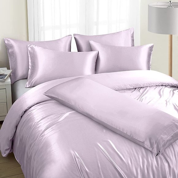 New6 Pieces Satin Duvet Cover King Size Luxury Silky Bedding Duvet C…